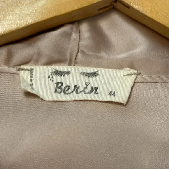 VINTAGE BERIN satin blouse top button front ruffle layers neck ties taupe large - Picture 4 of 13
